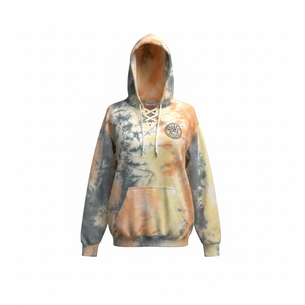 Southern Spirit Nassau Bahamas Tie Dye Lace Up Hoodie Orange Yellow Grey Small